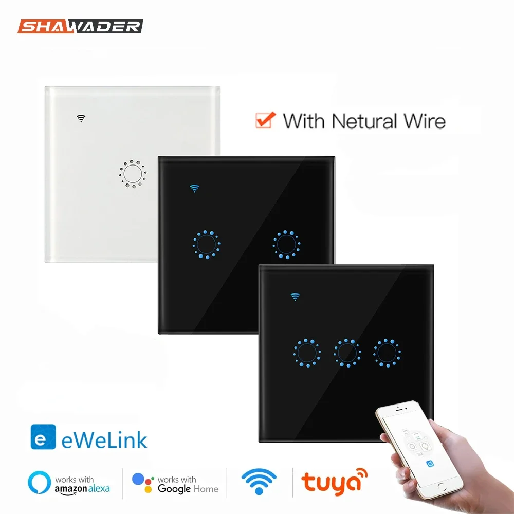 WiFi Smart Life Tuya Ewelink Light Switches EU Square Wall Touch Glass Panel Wireless Remote Control By Alexa Google Home