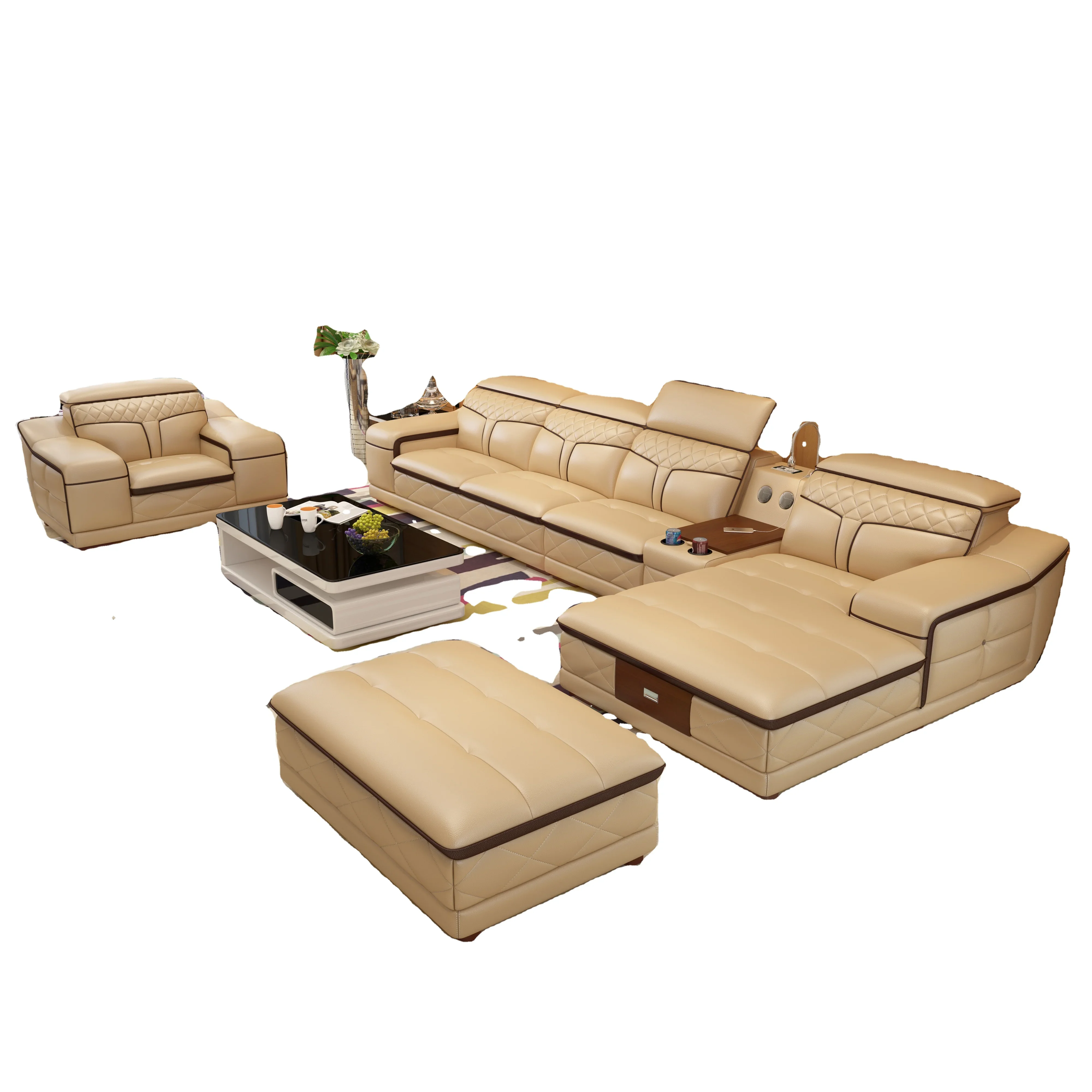 

-Кожаный диван премиум-класса с подстаканником, USB, регулируемыми подголовниками и Bluetooth-динамиком, диваны для гостиной