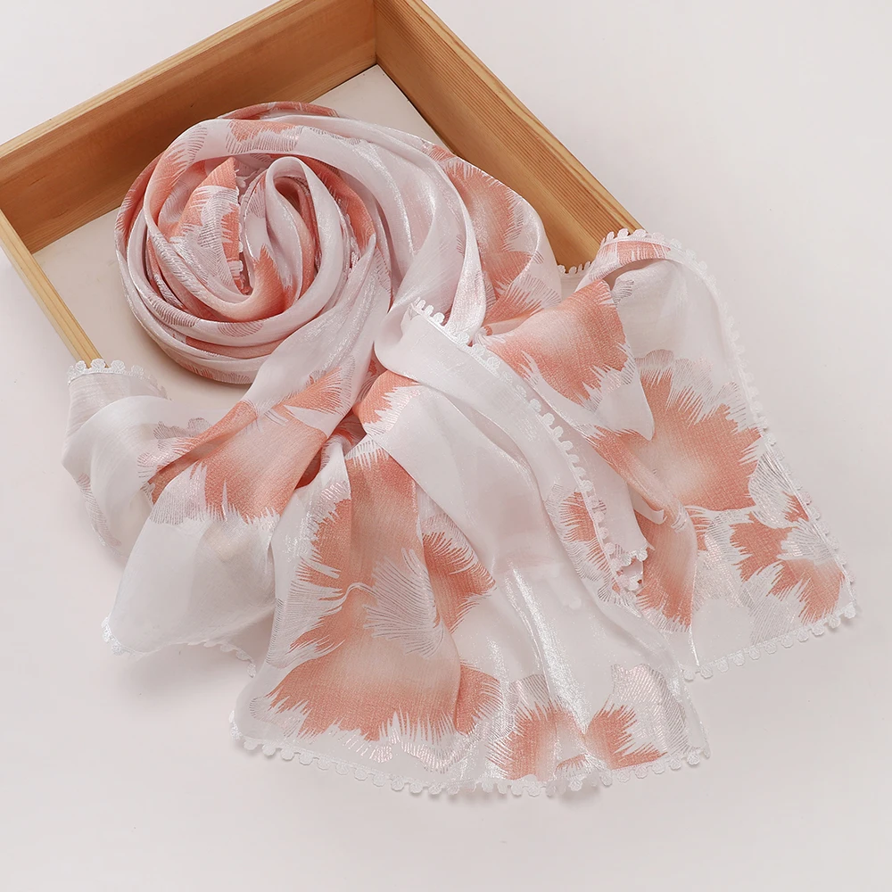 New Arrival Crinkle Stain Print Hijab Women Luxury Pleated Silk Scarf Soft Glossy Muslim Headscarf Long Shawl Wrap
