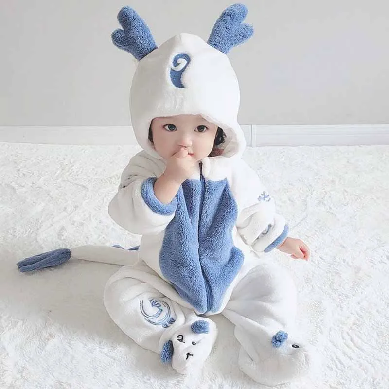 

Cute Animals Oneises Baby Bodysuits Sleepwear Cartoon Boys Girls Romper Halloween Cosplay Costume Winter Soft Flannel Nightwear