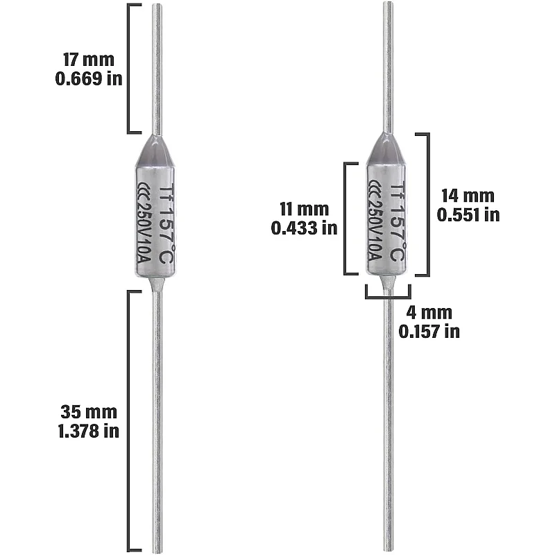 Confezione da 10 fusibili termici TF 157 gradi Celsius 10A 250V AEC157E Fusibile temperatura 157 ° Fusibili termici C Fusibili termici