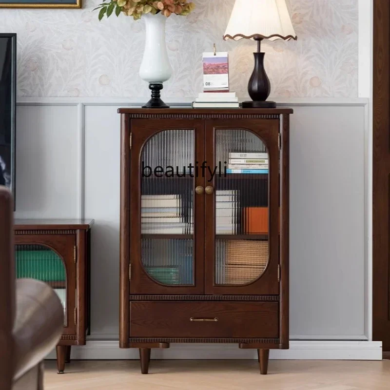

Solid wood French retro dining living room full solid wood storage cabinet against the wall, medieval storage display cabinet