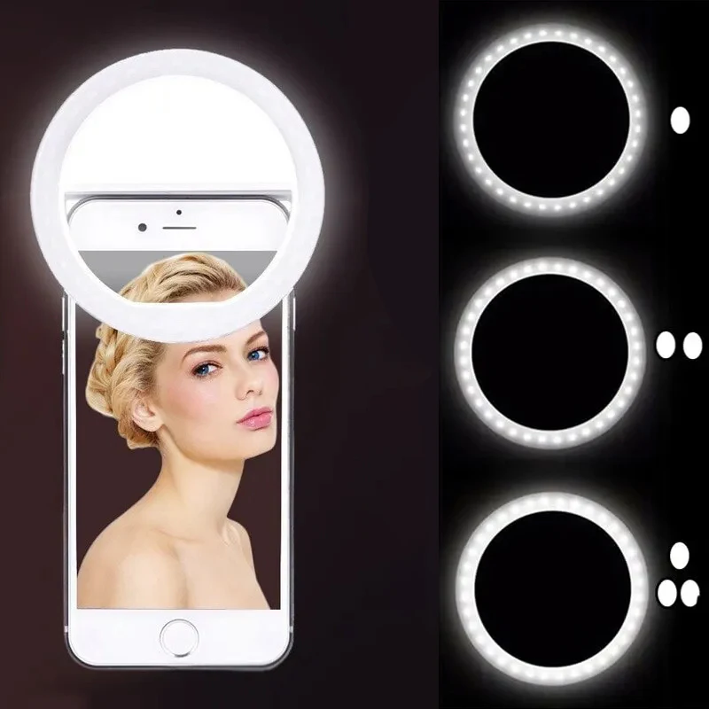 USB Rechargeable LED Selfie Ring Light Mobile Phone Luminous Ring Clip Fill Light Lens LED Selfie Lamp Ring For IPhone Samsung