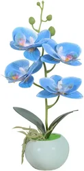 Artificial Bonsai Orchid Phalaenopsis Arrangements Flower with Ceramics Vase for Home Office Decoration (Blue)