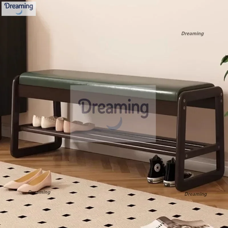 

Home Entrance Solid Wood Long Soft Shoe Changing Stool Sitting Shoe Cabinet Fitting Room Multifunctional Shoe Wearing Stool