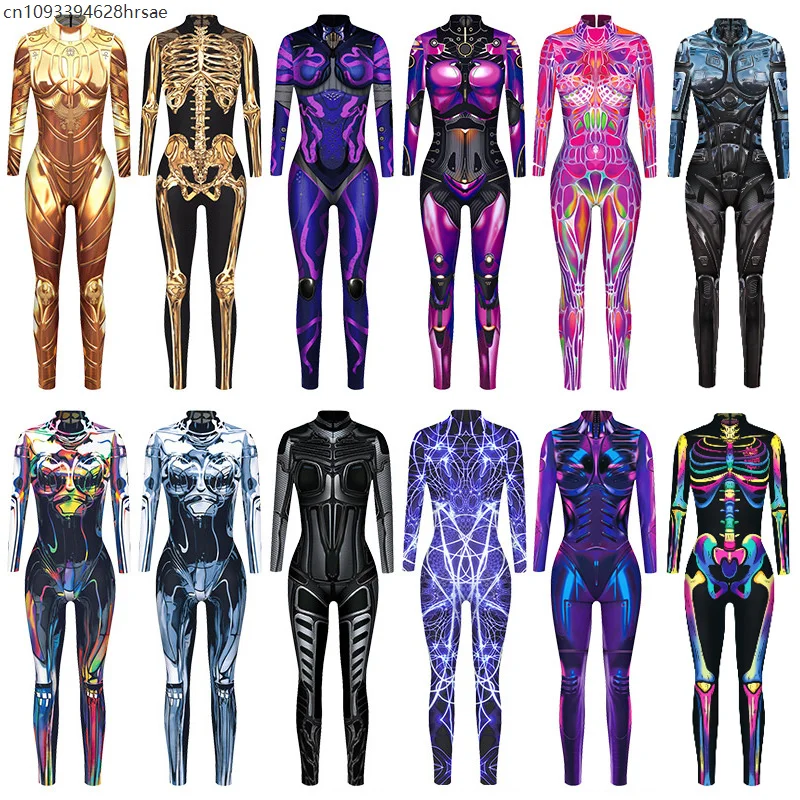 

Women CyberPunk Mechanical Steampunk Robot Punk Skeleton Jumpsuit Catsuit Cosplay Costume Zentai Bodysuit Fancy Dress Halloween