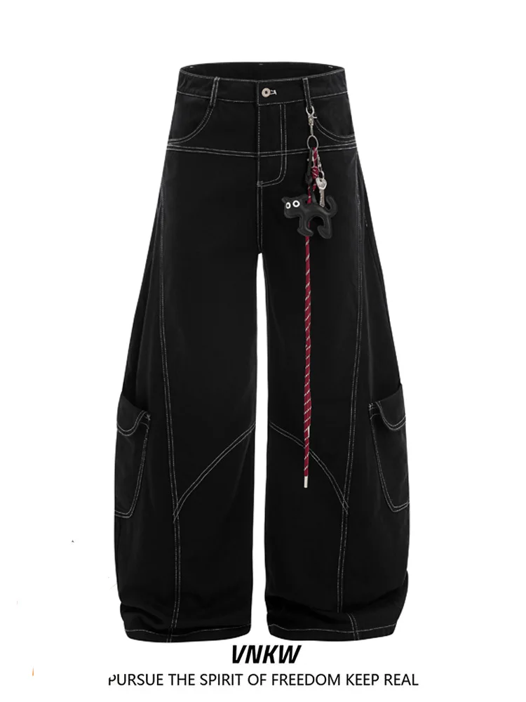 

American Retro Deconstructed Straight Leg Multi-Pocket Casual Loose Jeans Men's Design Sense Wide Leg Denim Pants