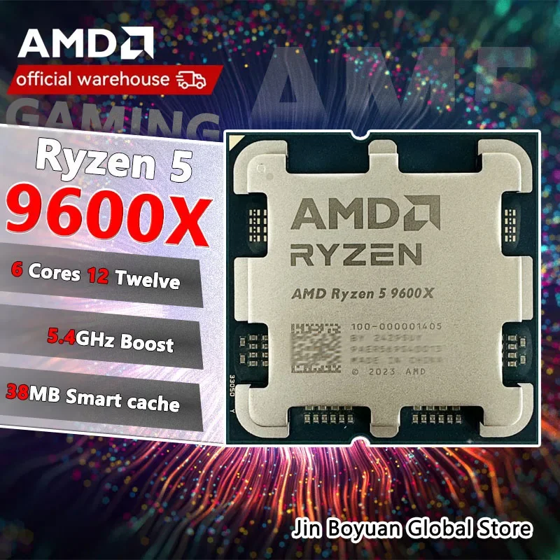 【Brand+】AMD New Ryzen 5 9600X Processor 5.4GHz 6-Core 12-Thread 38MB Game Cache 4NM TDP 65W Socket AM5 Gaming CPU Zen 5