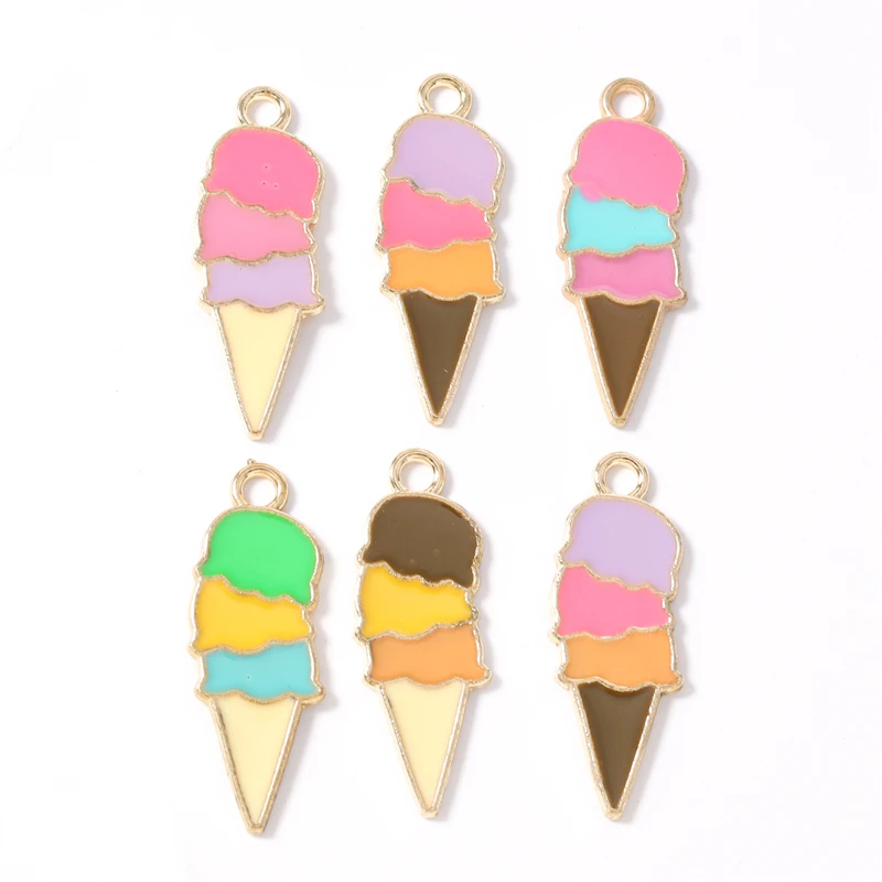 10 Stück niedliche, gemischte Emaille-Anhänger mit Sommer-Essen-Motiven (Eis am Stiel, Eiscreme) für die Schmuckherstellung, Ohrhänger, Halsketten, DIY-Bastelarbeiten, Geschenke – Detail 6