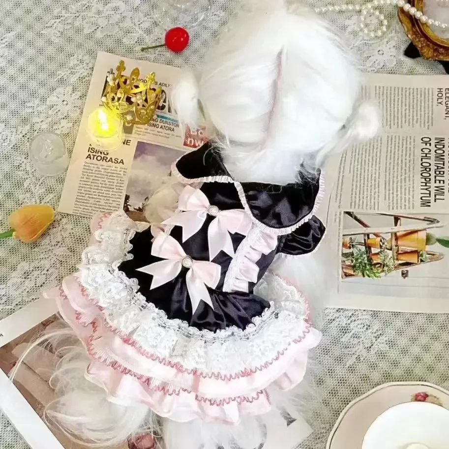 Vestido de princesa para perro, vestido rosa con lazos, vestido de novia, vestido de Lolita, ropa para perro mascota, Mascotas pequeñas y bonitas con estampado de Chihuahua para niña