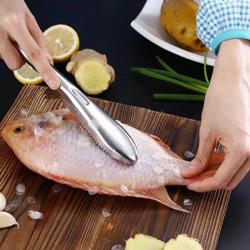 Cepillo escalador de piel de pescado de extracción rápida, ralladores de escamas de pescado de acero inoxidable, raspador, accesorios de cocina fáciles, herramienta descalcificadora de limpieza
