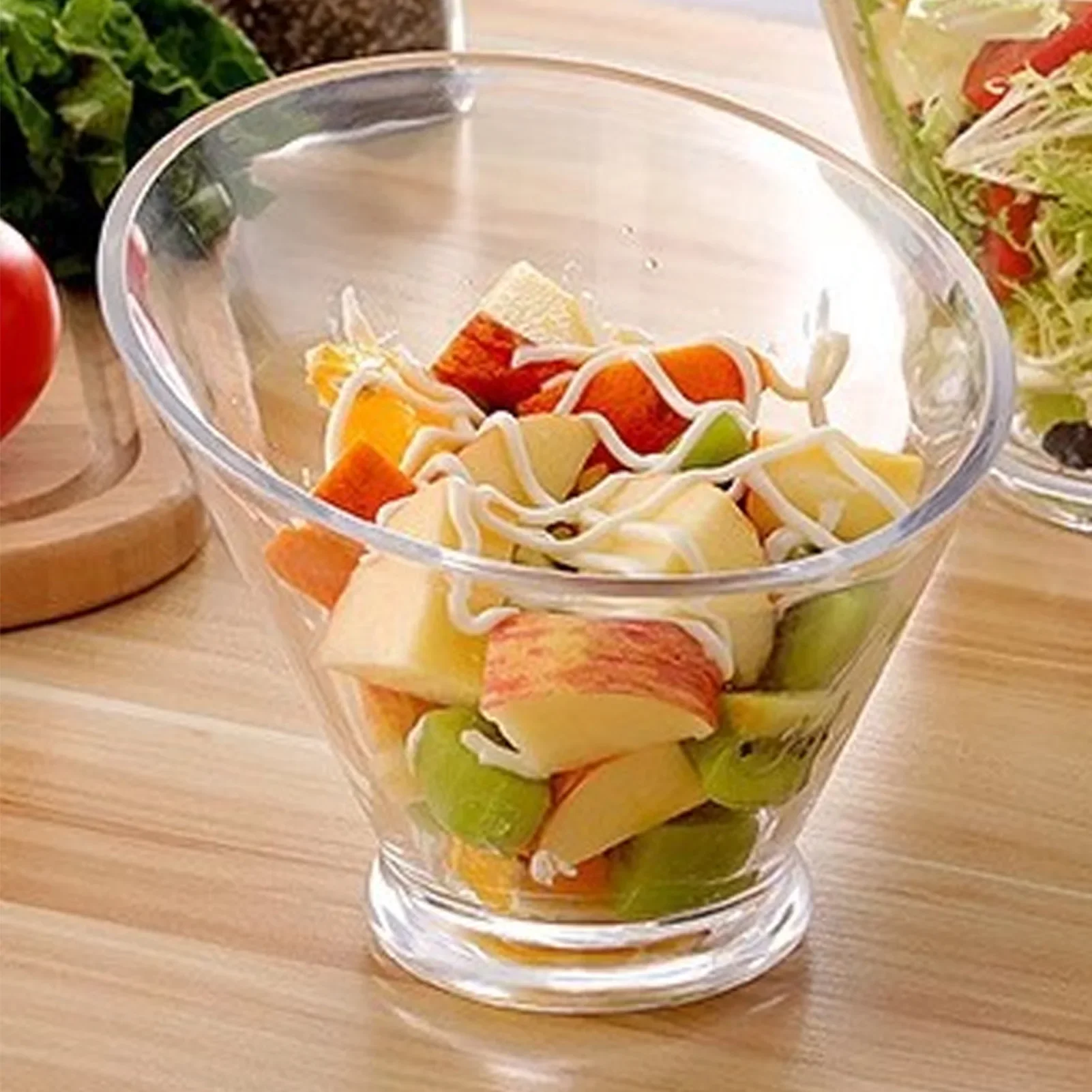 Hot 350/550/860ml Acrylic Salad Bowl Slanted Salad Mixing Bowls Skid Resistant Bottom Serving Bowl for Pasta Fruit Sauces