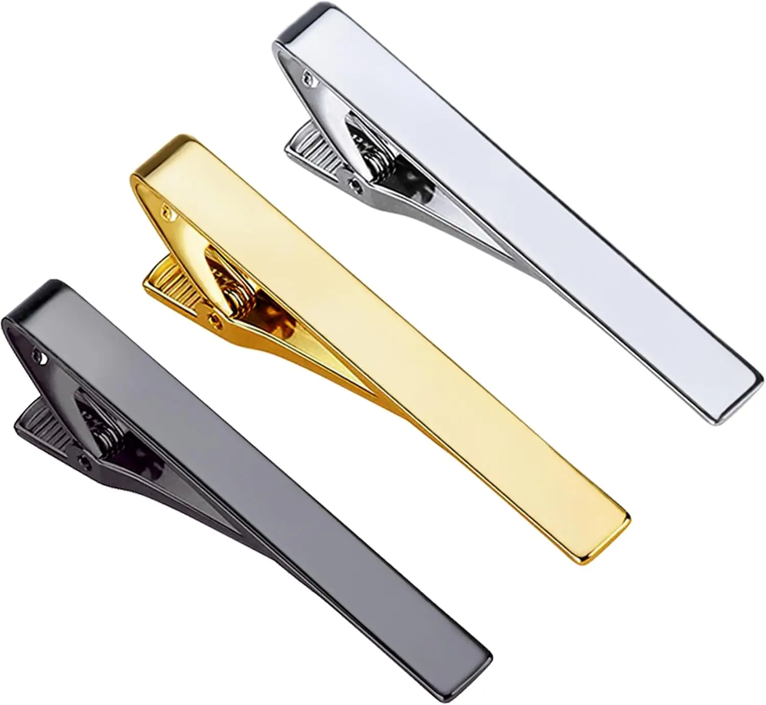 

3 Pack Tie Clips in Gold, Silver, Black - Classic Suit Accessory for Men's Business and Wedding Outfits