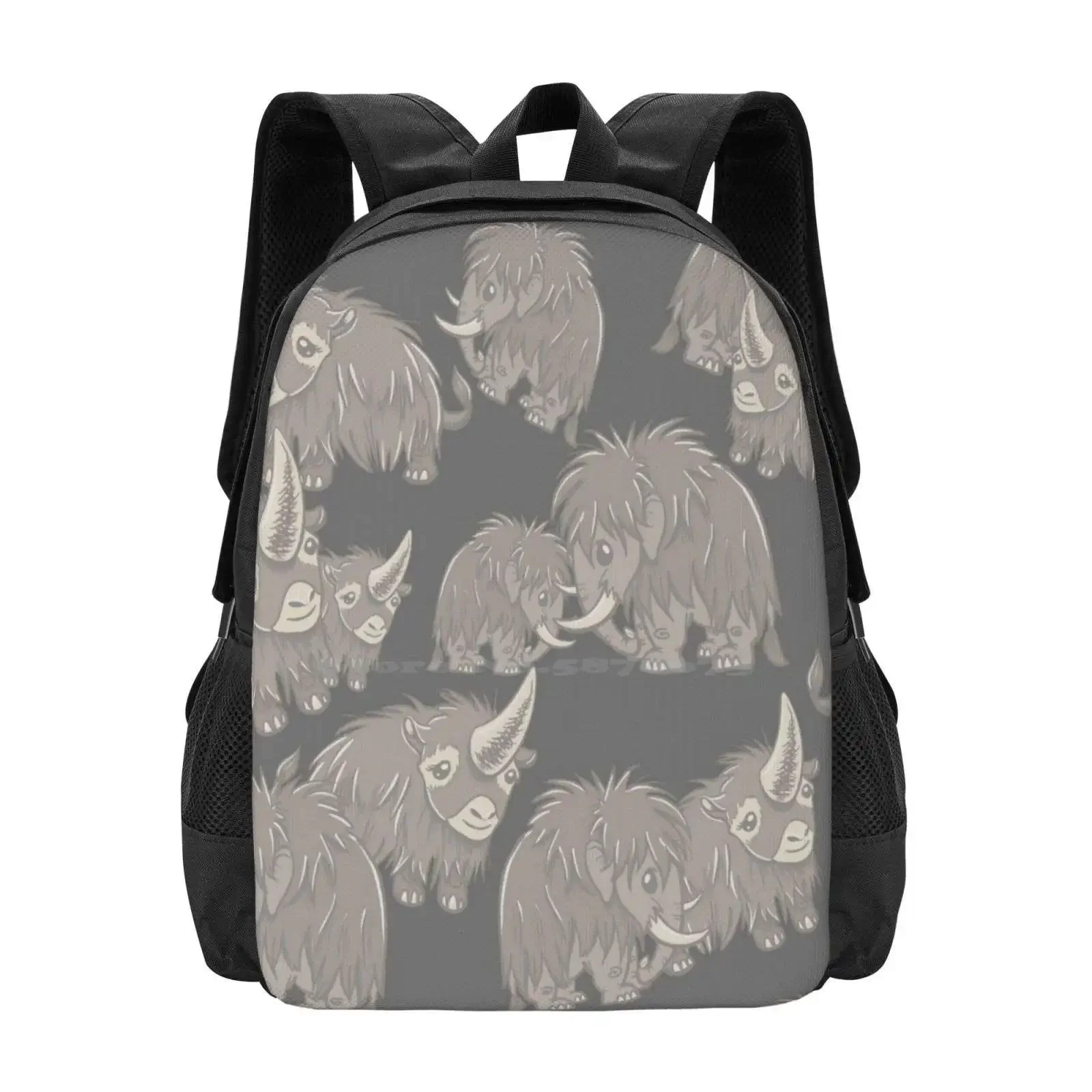 

Woolly Mammoth And Woolly Rhino On Gray Grey Background Hot Sale Schoolbag Backpack Fashion Bags Woolly Mammoth Woolly