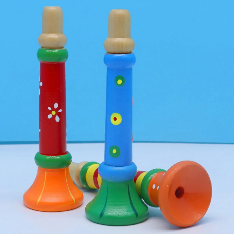 2 個子供木製トランペットおもちゃ子供笛ホーン楽器早期教育モンテッソーリおもちゃサウンドトレーニング TMZ