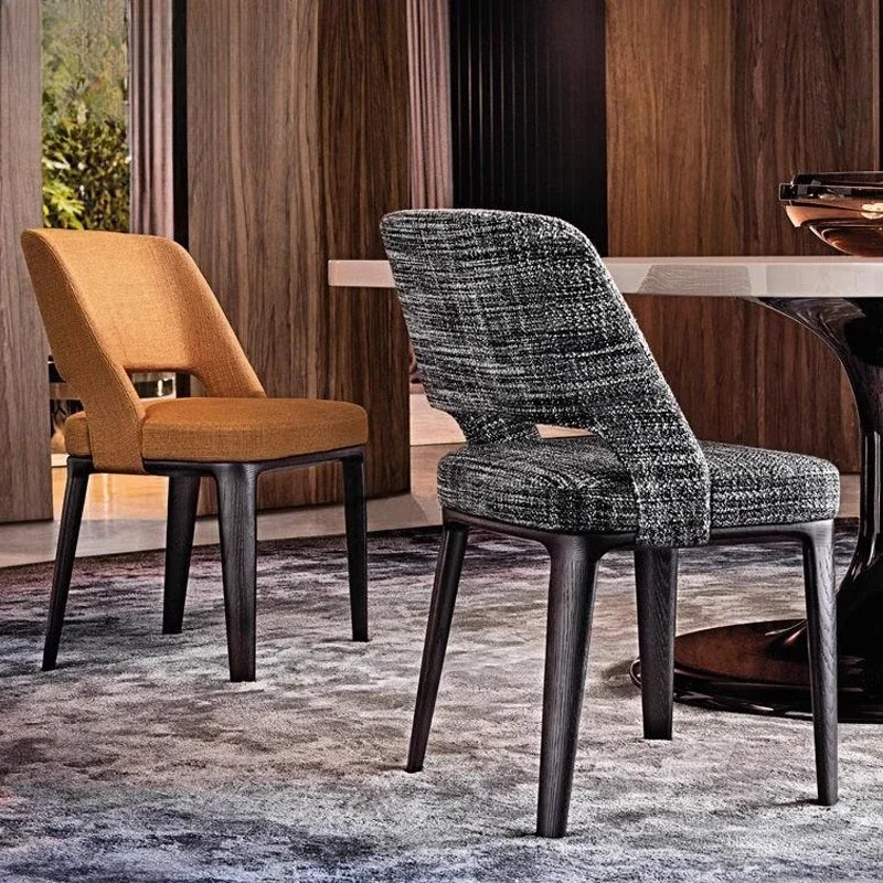 Nordic solid wood fabric dining chair Italian minimalist backrest chair household simple book chair cotton and linen designer