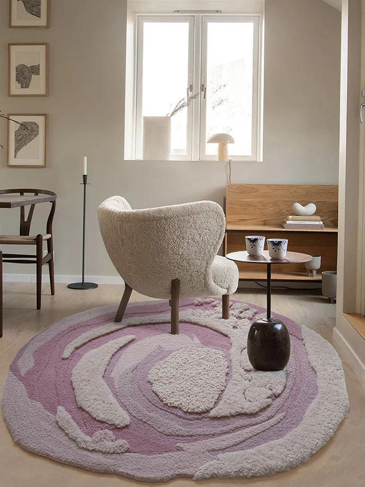 

Розовый круглый шерстяной ковер ручной работы для гостиной, новый гардероб, прикроватный толстый ковер, современный роскошный домашний декор, круглый ковер, теплый коврик