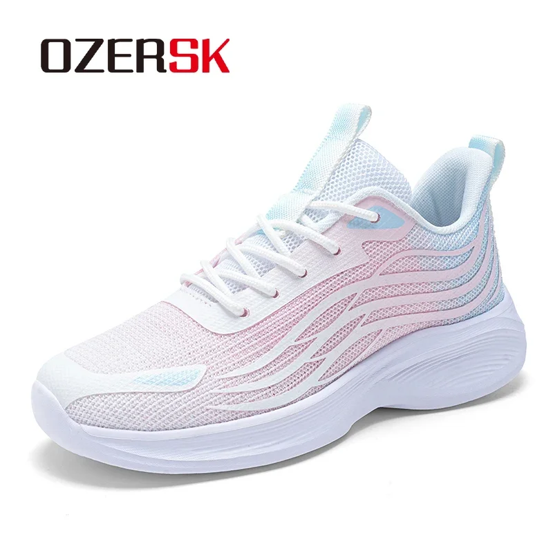 OZERSK Fashion Women Shoes Summer Mesh Breathable Lightweight Comfortable EVA Sole Lace Up Non-Slip Casual Shoes Size 35-41