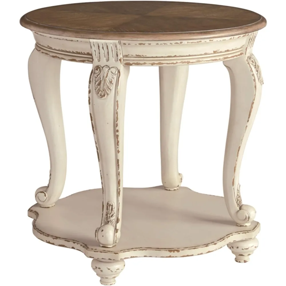 Café Tables Realyn French Country Two Tone Round End Table, Chipped White Café Tables