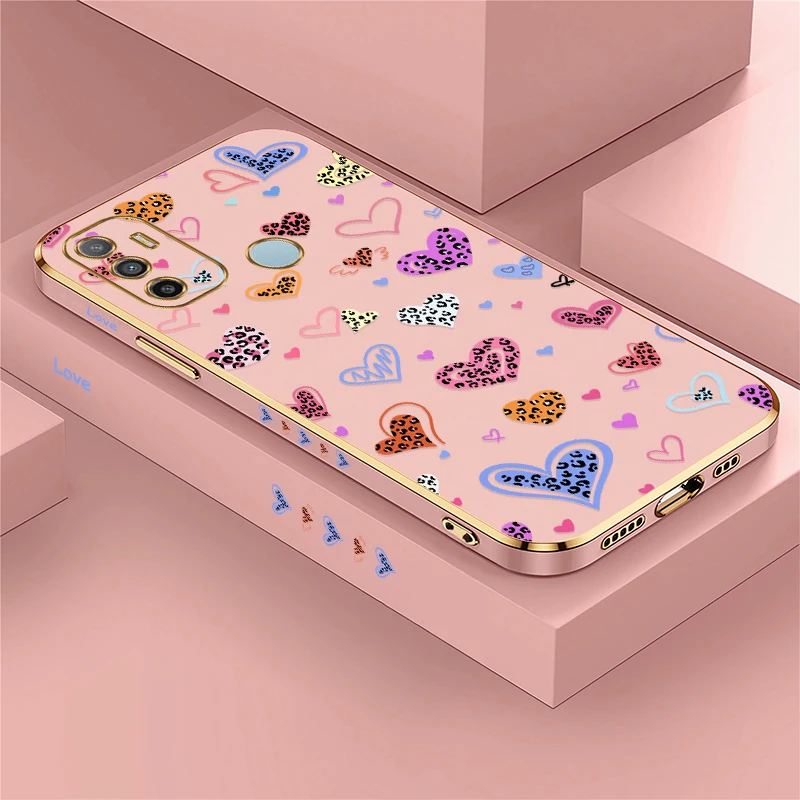 Cute Cartoon Love Heart Case For infinix Tecno Camon 16 S 15 Air 30 Premier 20 18 Pro 19 Neo Plating Soft Silicone Cover