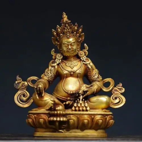 

5.9" Old Tibetan Buddhism Temple Bronze 24k gilt Yellow Jambhala Buddha statue