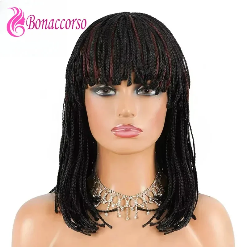

New Bob Box Braid Wig Synthetic Short Three Cornrow Braided Wig For Women Fashion Blunt Bangs Dreadlocks Braided Wig Daily Use