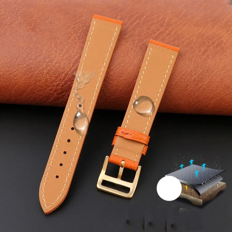 Watch Band For Hermes H Genuine Leather Watch Band HOUR Series Square Dial Thin Orange Cowhide Watch Band 14mm 16mm 18mm