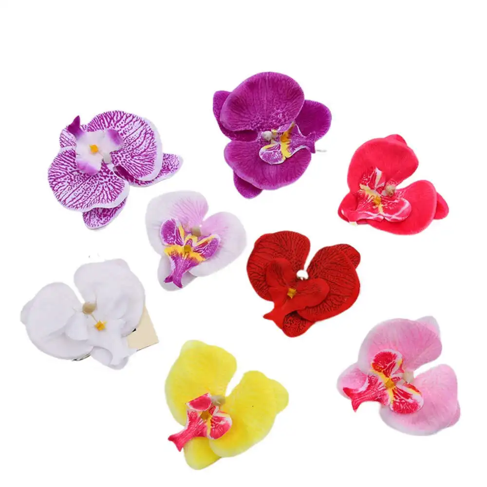 100pcs Simulation Butterfly Orchid Flower Head Wedding Cake Decor Butterfly Orchid Flower Headdress Hair Clip DIY Flower Cabeza