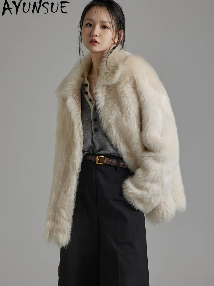 AYUNSUE سترة جلدية حقيقية للنساء معطف فرو من جلد الغنم الطبيعي جواكت شتوية 2025 ملابس فاخرة للسيدات فضفاضة تناسب شوبانا Жеenca