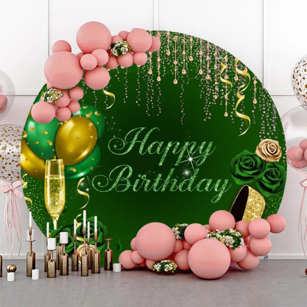 Happy Birthday Round Backdrop Cover Balloons Glitter Woman Man Birthday Party Customize Circle Photography Background Decor Prop