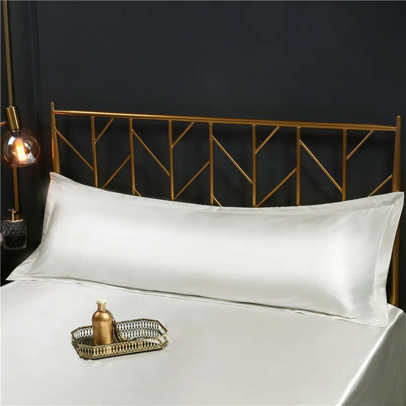 Luxury Body Couple Long Pillow Satin Silk Pillow Case Soft Summer Mulberry Pillowcase Solid Color 48x120cm /48x150cm
