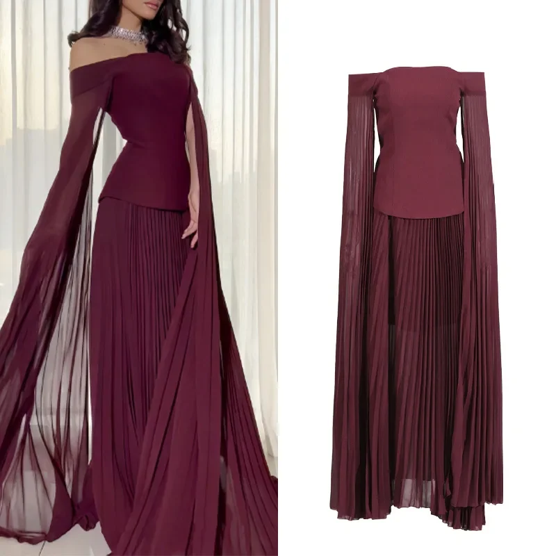 

Элегантное женственное платье без рукавов, летний новый дизайн, топ на одно плечо с плиссированной юбкой из тюля, комплект, женская мода