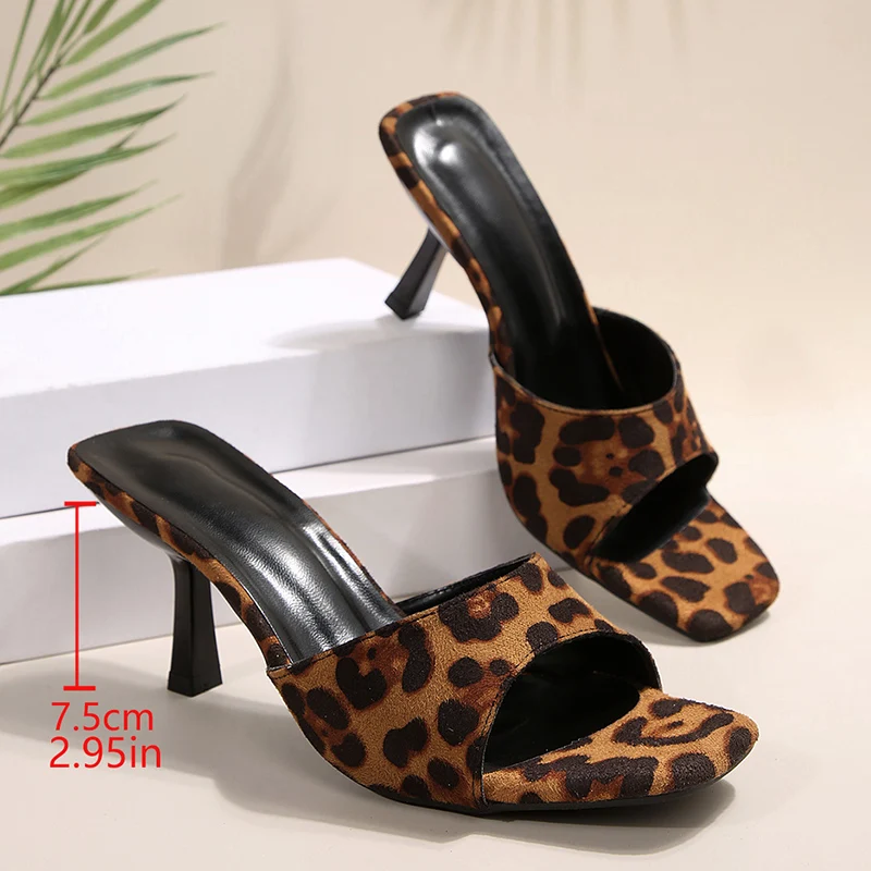 Fashion Leopard Print High Heels Sandals Women 2026 Summer Thin Heeled Outdoor Slippers Woman Plus Size 43 Ladies Party Shoes image 6