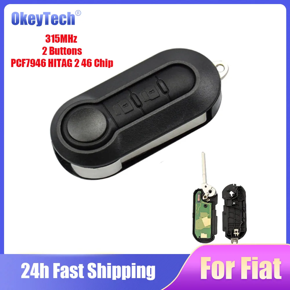 

OkeyTech 2 Buttons Flip Folding Remote Car Key Fit For Fiat 500 Panda Punto Bravo Auto With 315Mhz PCF7946 HITAG 2 46 Chip