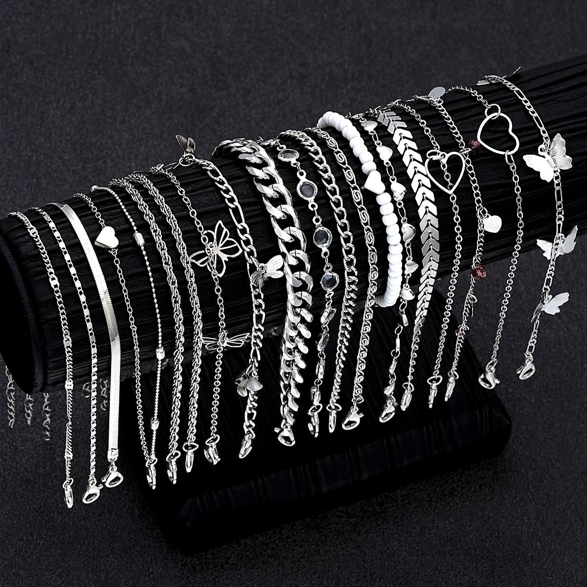 20 stks/set Mode Metalen Vlinder Hart Hanger Enkelbanden Set Bohemen Vintage Parel Voet Armband Strand Vrouw Sieraden Geschenken 2024