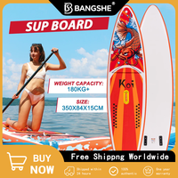 FunWater 11' Blue Red Inflatable Paddle Board with Accessories: Ideal for Recreational Paddling, Dock, Shore, or Bank