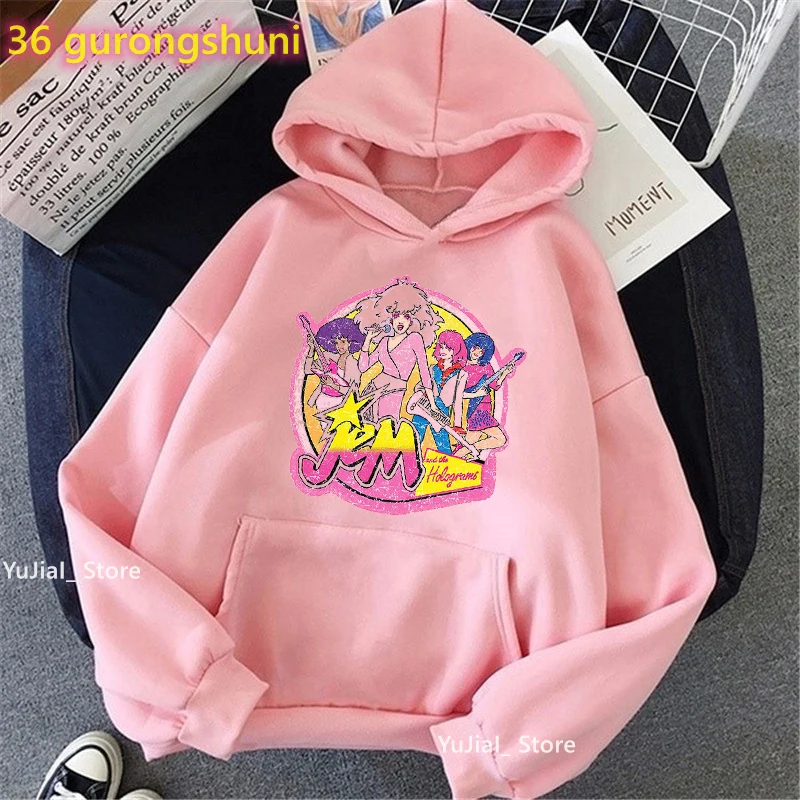 2024 Hot Sale Jem And The Holograms Print Cap Hoodies Women'S Clothing Funny Fashion Hip Hop Sweatshirt Femme Harajuku Coat