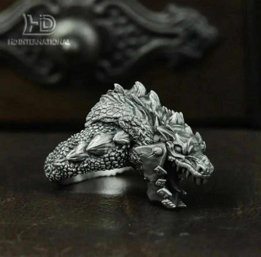 Mechanical Tyrannosaurus 925 Silver Ring - Mechanical Style Dragon Ring - Wasteland Style Ring Gift Personality Handmade Man Rin