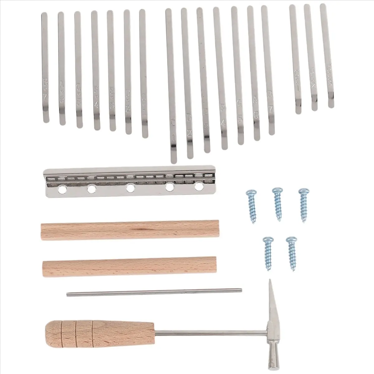 SDFC 17Keys Kalimba DIY Kit Thum Piano Replacement Parts with Keys Bridge Tuning Hammer Kit Kalimba Accessories