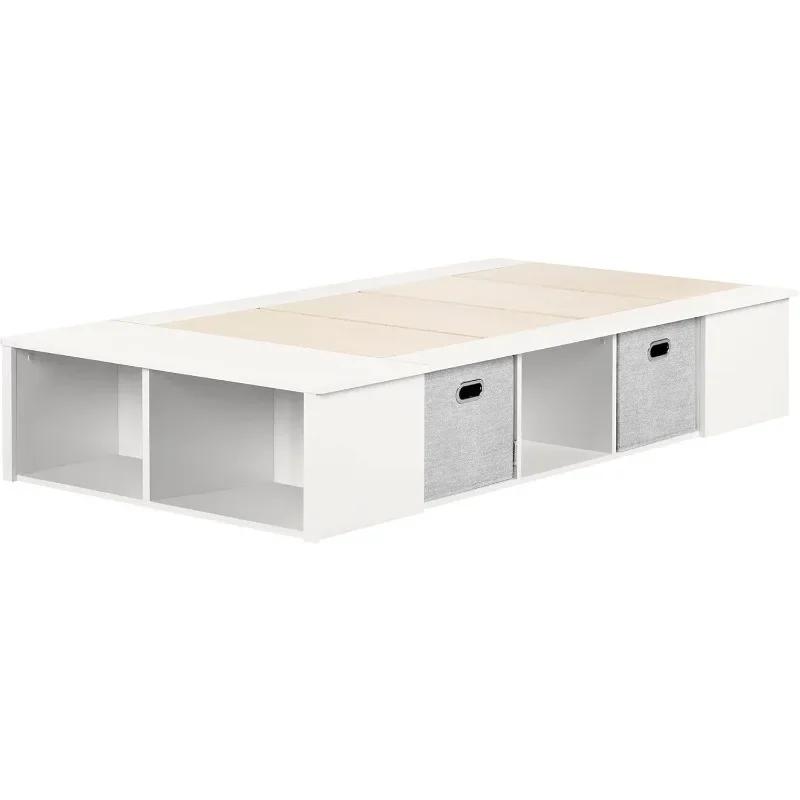 

Flexible Platform Bed with baskets Pure White, Contemporary