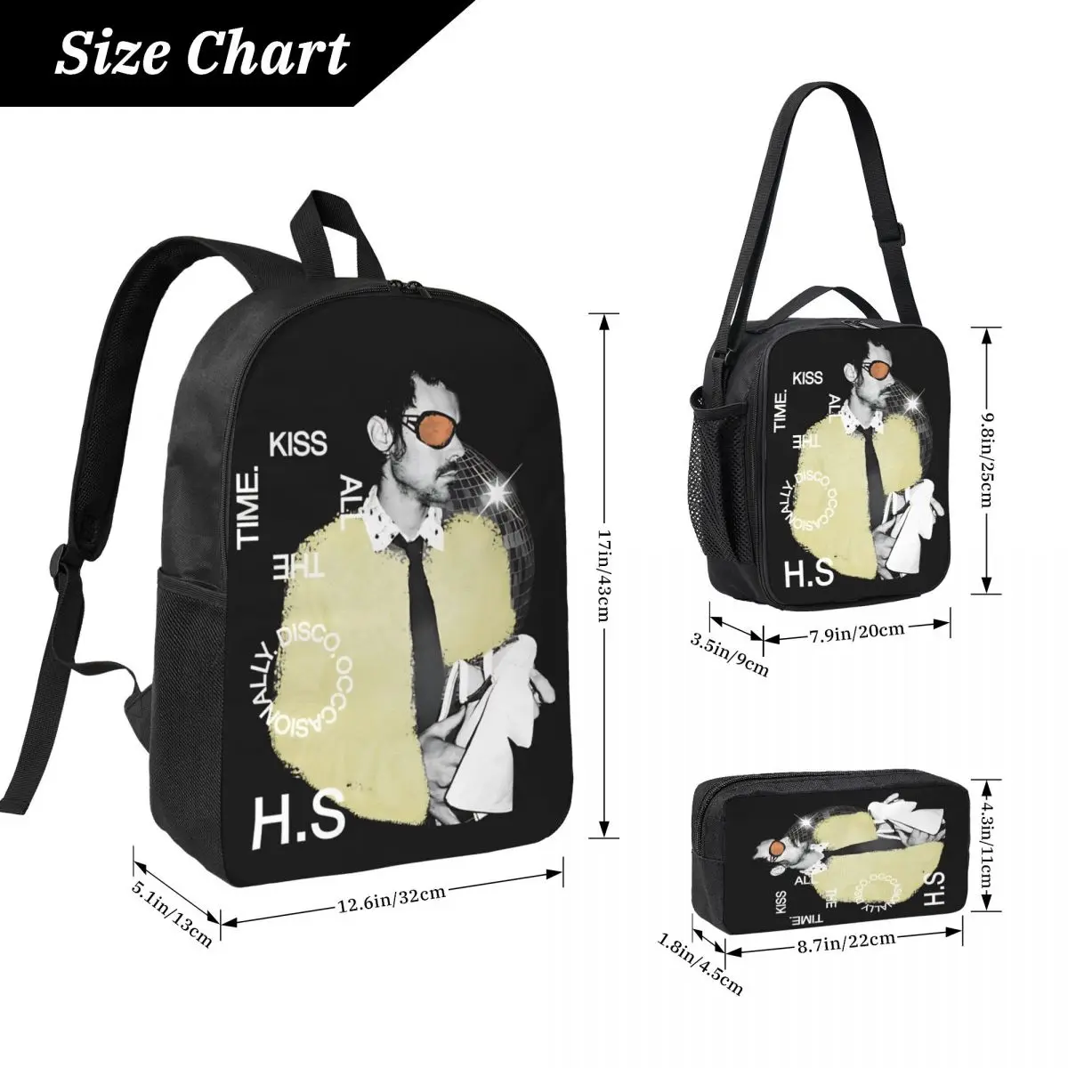 Harrys Styles Kiss All The Time Disco Occasionally School bags Set for Children Pencil Boxes Backpack Sets with Lunch Box