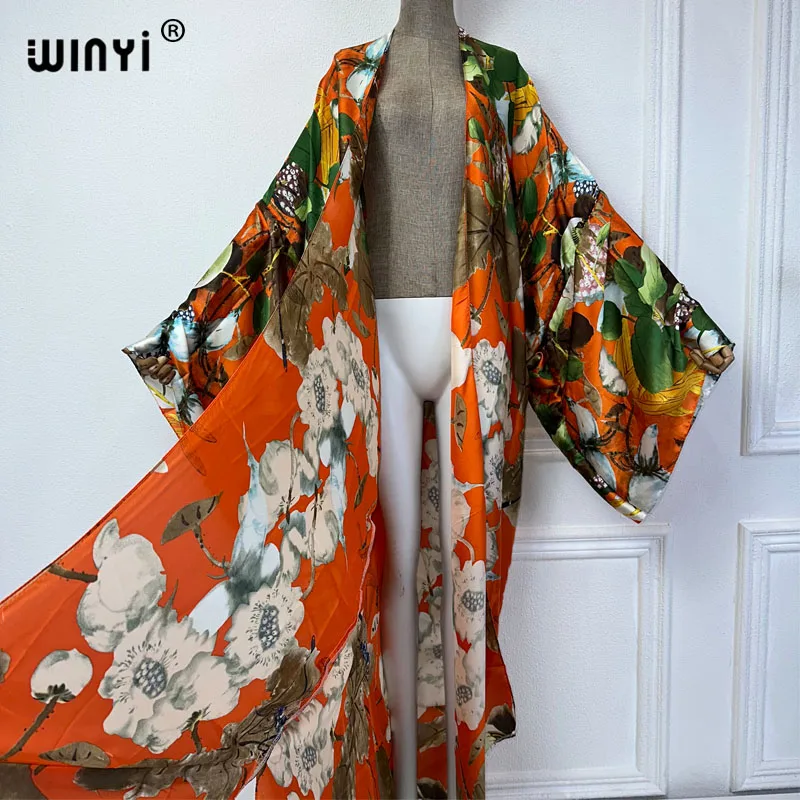 2024 WINYI letni nadruk kostium kąpielowy elegancki afrykański sweter damski boho seksowny wakacyjny Kimono z długim rękawem moda abaya