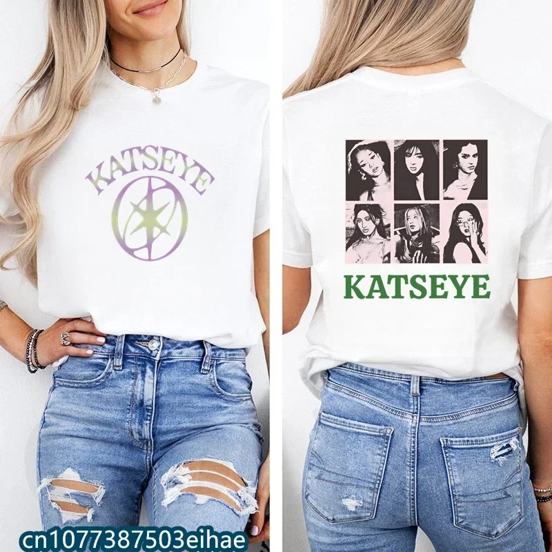 Hot Sale Katseye Printed T-shirt Short Sleeve K-pop Girl Group Style Fashion Casual Tops for Adults Children Street Apparel