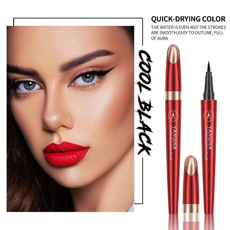 Quick Dry Liquid Eyeliner Pen With Hard Tip All Day Wear Smudge Proof Formula In Deep Jet Black Color For Perfect Lines 1PCS Red
