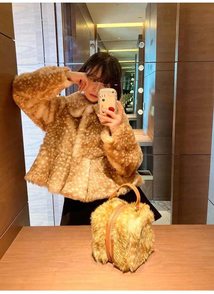 Manteau en fausse fourrure pour femmes, veste en fourrure chaude et moelleuse, style rétro pour filles, vêtements d'extérieur en fourrure moelleuse, style Y2k Kawaii, hauts à manches longues, vêtements pour femmes 2026