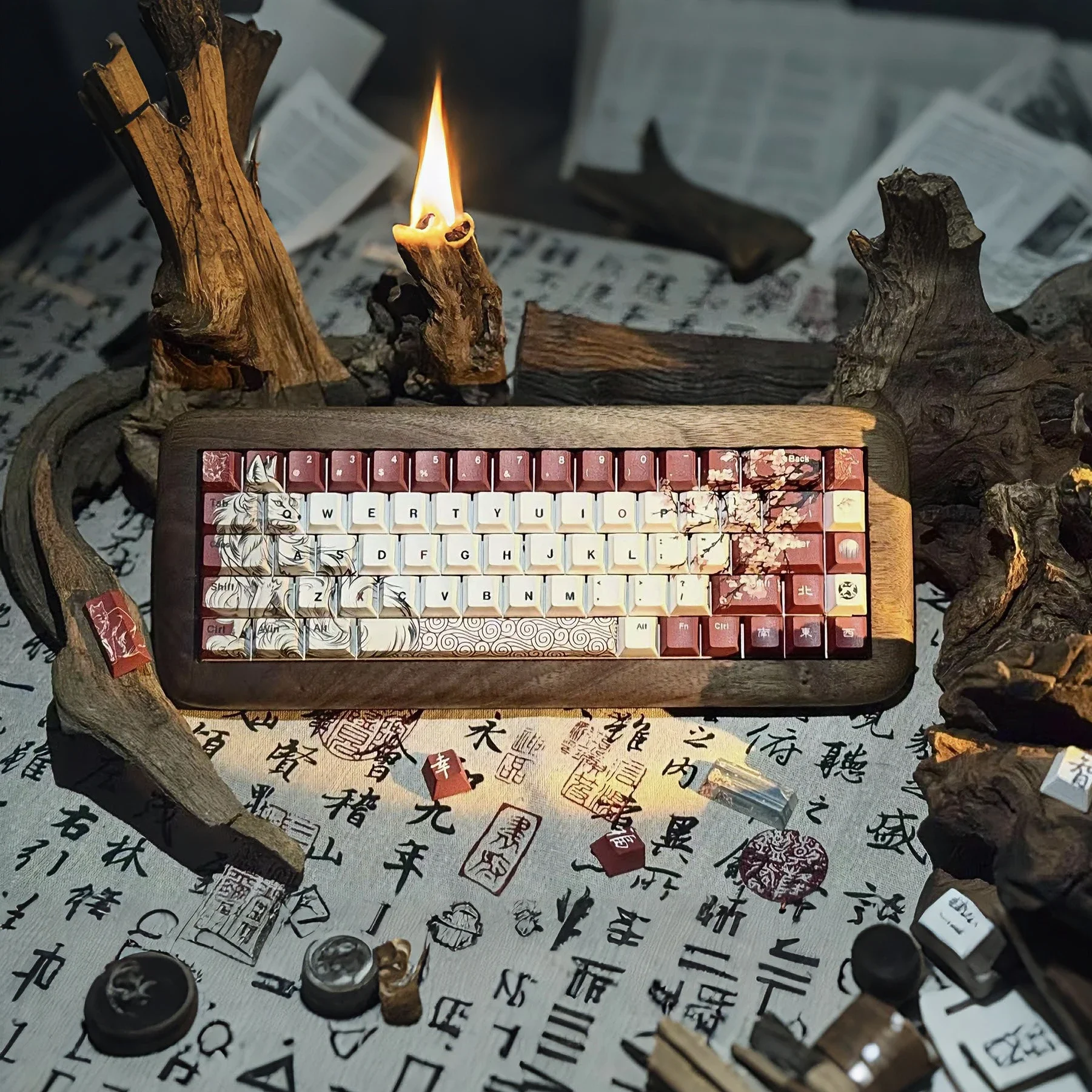 

White fox original keycap, spirit fox snow, ink rhyme fragrance, Guofeng series magnetic axis keycap