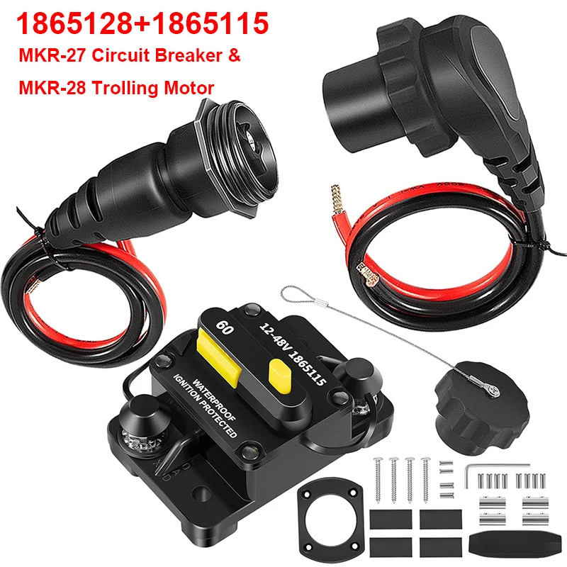 

MKR-27 60 AMP Circuit Breaker 1865115 & MKR-28 Trolling Motor Plug and Receptacle 1865120 Combo, for Minn Kota Motors 12-48V