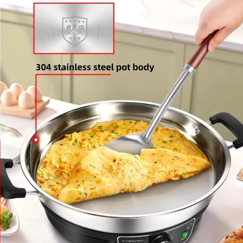 Picture 3: 220V Large Capacity No Coating Stainless Steel Pancake Maker Non-stick Pan Multi-functional Electric Skillets,5.5CM Deep Pot