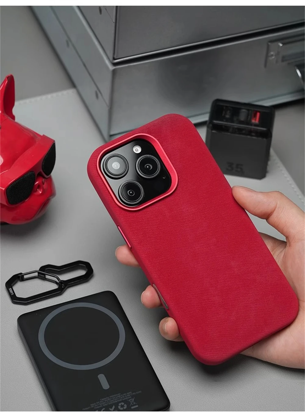 Luxus Faser Leder Stoßfest Fall Für iPhone 17 Pro Max 16 15 14 Plus 13 12 Für MagSafe Magnetische Drahtlose lade Zurück Abdeckung – Detail 12