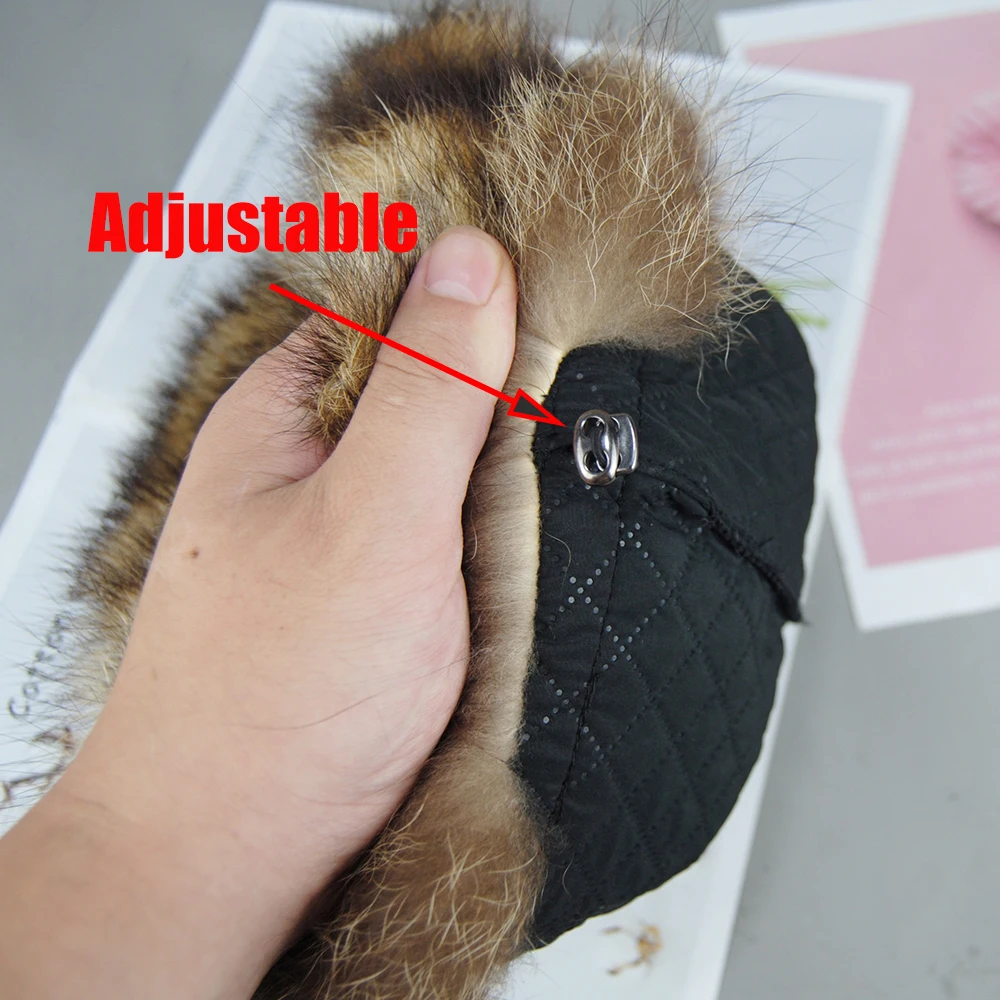 New Women Natural Raccoon Fur Caps Ushanka Hat for Winter Thick Warm Ear Fashion  Baseball Pom Pom Hat Lady Real Raccoon Fur Cap